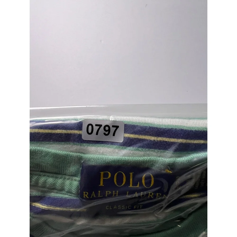 Polo Ralph Lauren T-Shirt Mens S Green Striped Classic Fit Short Sleeve Pony